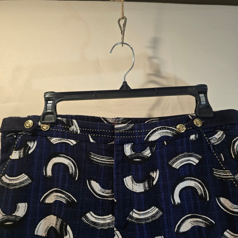 Anthropologie Cartonnier Charlie Trousers Navy Blue White Cropped‎ Pants Size 10 - Picture 2 of 6